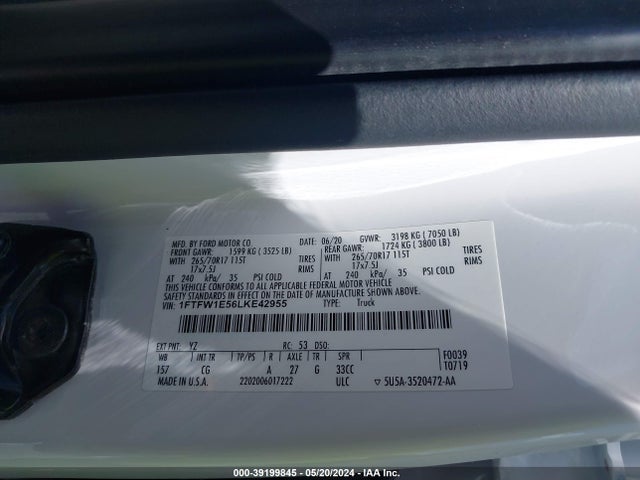 Ford F-150 Xl 2020 1FTFW1E56LKE42955 Image 9