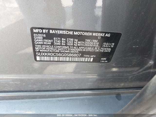 BMW X5 Xdrive35i 2016 5UXKR0C56G0S86807 Image 9