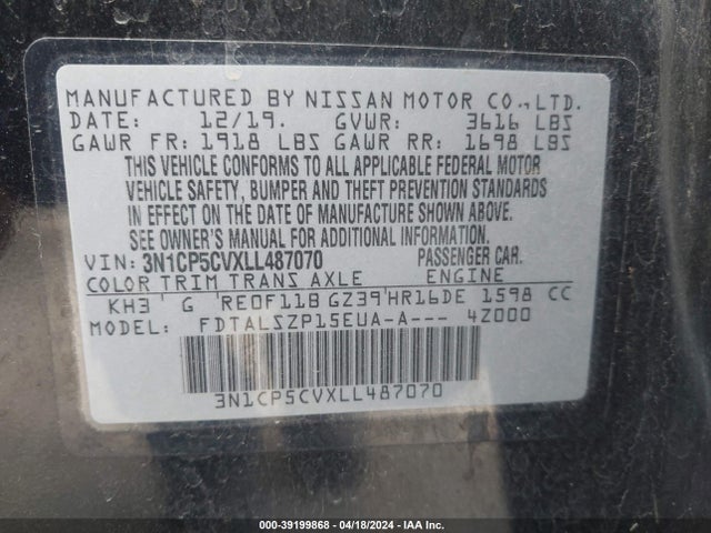 Nissan Kicks Sv Xtronic Cvt 2020 3N1CP5CVXLL487070 Image 9