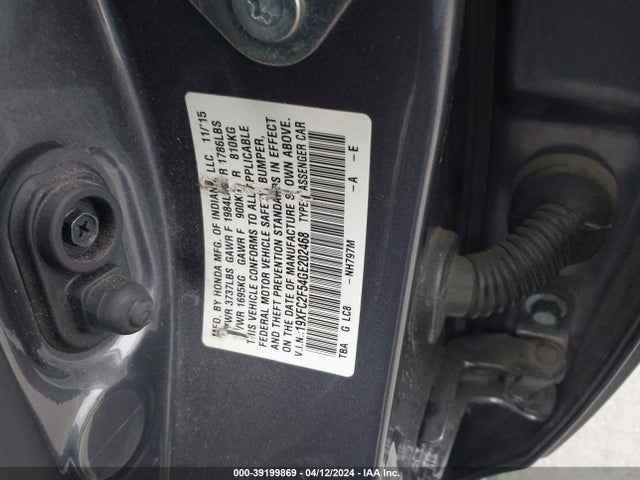 Honda Civic Lx 2016 19XFC2F54GE202468 Image 9