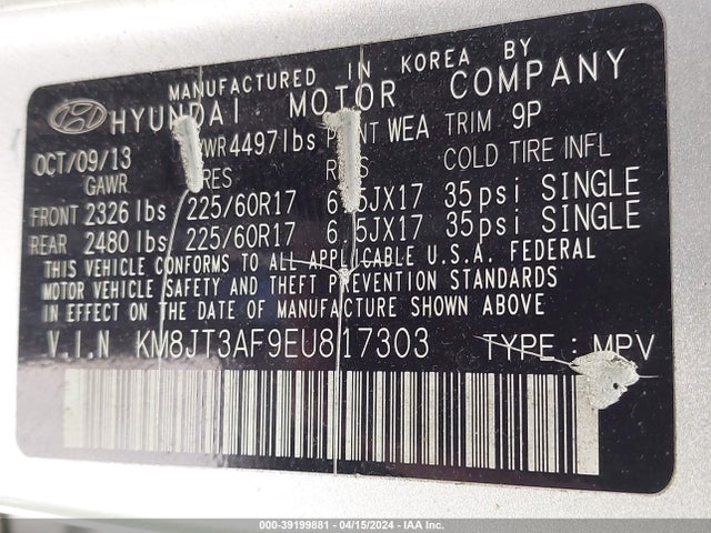 Hyundai TUCSON GLS 2014 KM8JT3AF9EU817303 Image 9