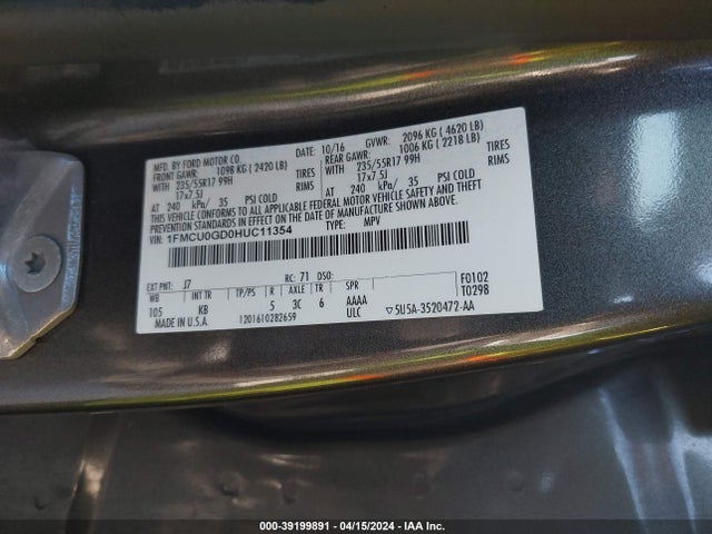 Ford ESCAPE SE 2017 1FMCU0GD0HUC11354 Image 9