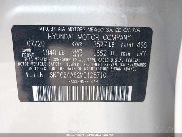 Hyundai ACCENT SE 2021 3KPC24A62ME128710 Image 9