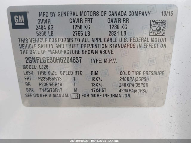 Chevrolet Equinox Premier 2017 2GNFLGE30H6204837 Image 9