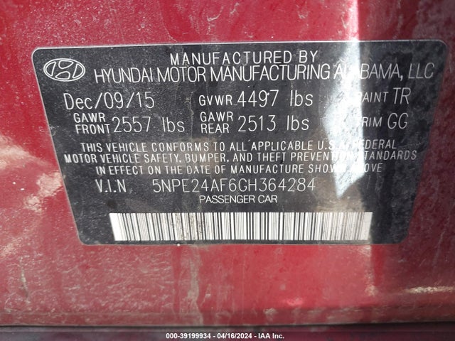 Hyundai SONATA SE 2016 5NPE24AF6GH364284 Image 9