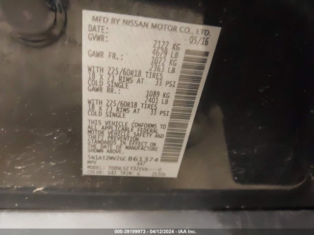 Nissan Rogue Sl 2016 5N1AT2MV2GC861374 Image 9