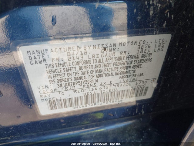 Nissan SENTRA S 2018 3N1AB7AP5JY298414 Image 9