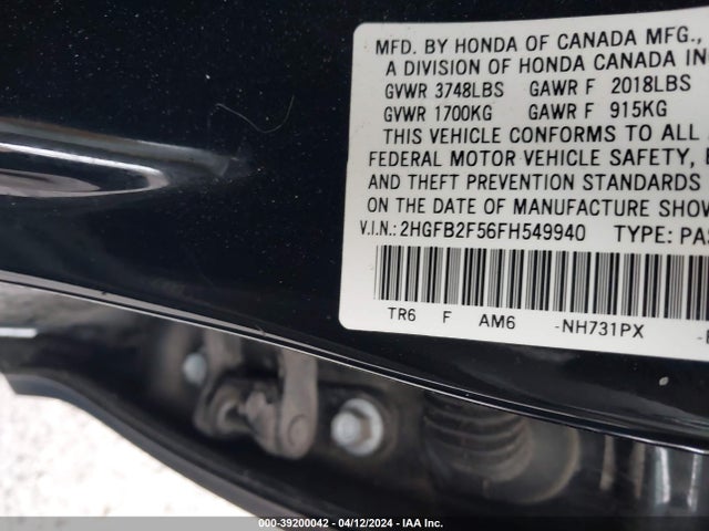 Honda Civic Lx 2015 2HGFB2F56FH549940 Image 9