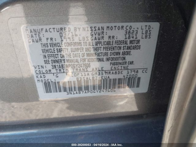 3N1AB7AP0GY247606 Nissan Sentra Fe+ S/s/sl/sr/sv