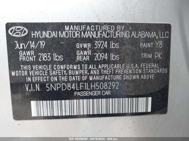 Hyundai ELANTRA SEL 2020 5NPD84LF1LH508292 Image 9