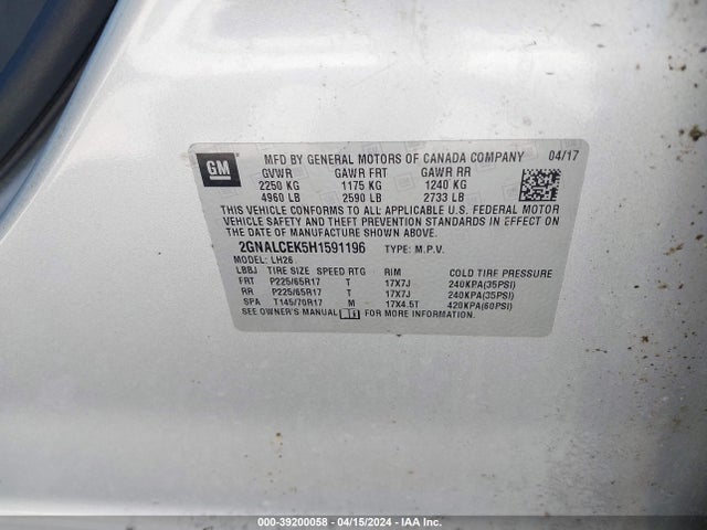 Chevrolet EQUINOX LT 2017 2GNALCEK5H1591196 Image 9
