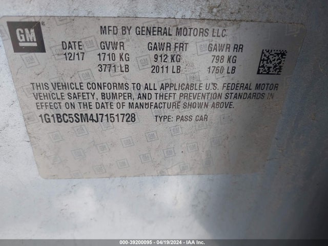Chevrolet CRUZE LS 2018 1G1BC5SM4J7151728 Image 9