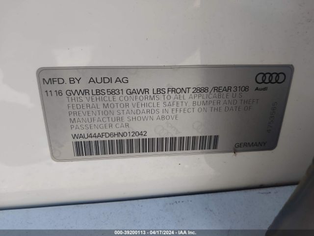 WAU44AFD6HN012042 Audi A8 L 3.0t