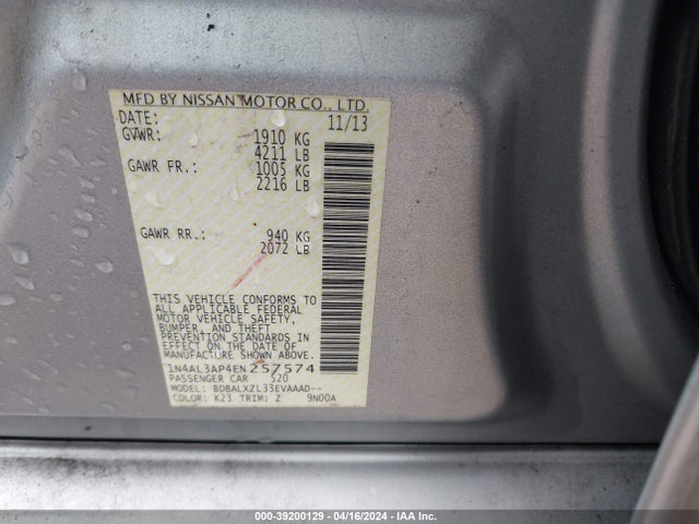 Nissan Altima 2.5 Sl 2014 1N4AL3AP4EN257574 Image 9