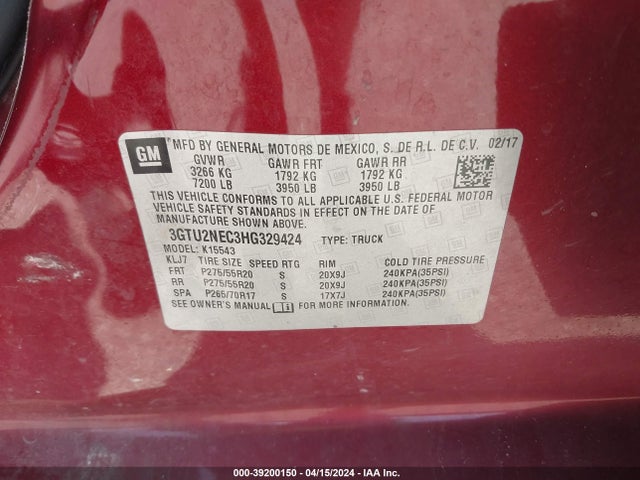 GMC Sierra 1500 Slt 2017 3GTU2NEC3HG329424 Image 9