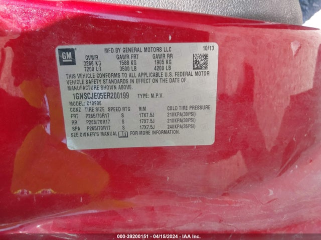 Chevrolet Suburban 1500 Lt 2014 1GNSCJE05ER200199 Image 9