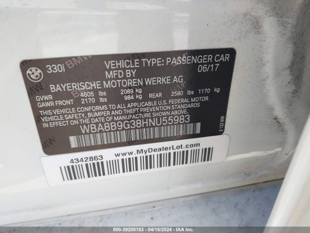 BMW 330I 2017 WBA8B9G38HNU55983 Image 9