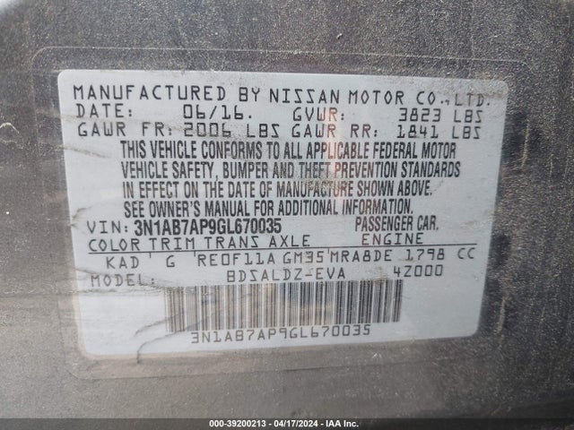 Nissan SENTRA SV 2016 3N1AB7AP9GL670035 Image 9
