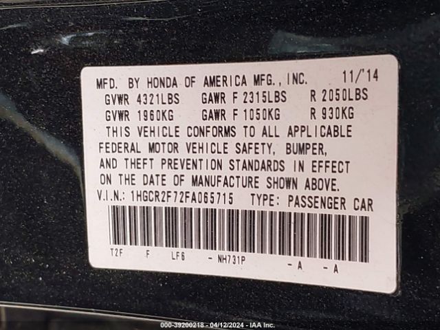 1HGCR2F72FA065715 Honda ACCORD EX