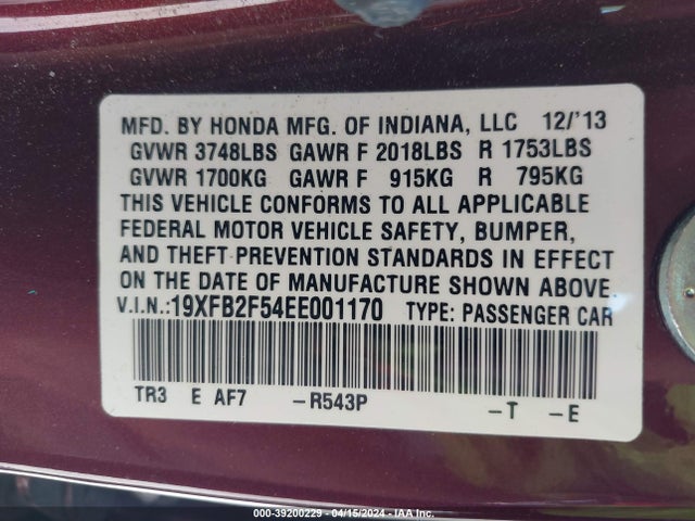 Honda Civic Lx 2014 19XFB2F54EE001170 Image 9