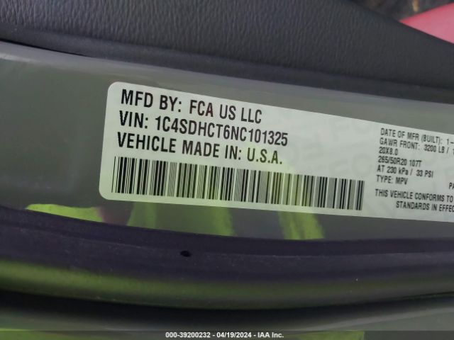 1C4SDHCT6NC101325 Dodge Durango R/t Rwd