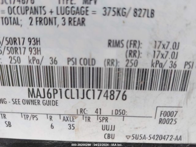 MAJ6P1CL1JC174876 Ford Ecosport Ses