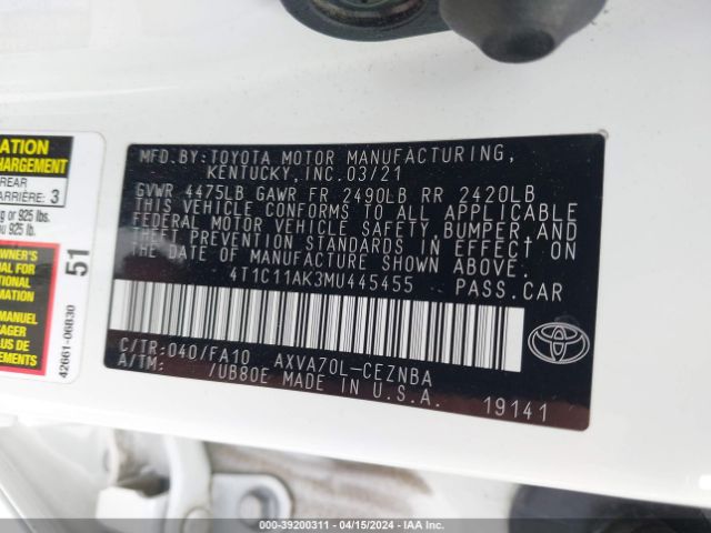 4T1C11AK3MU445455 Toyota CAMRY LE