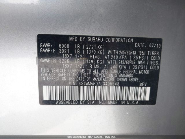 4S4WMAFD7L3405348 Subaru Ascent Premium