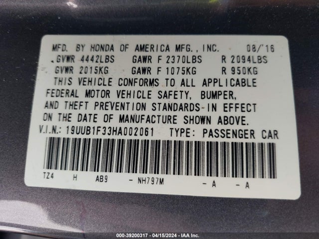 Acura TLX 2017 19UUB1F33HA002061 Image 9