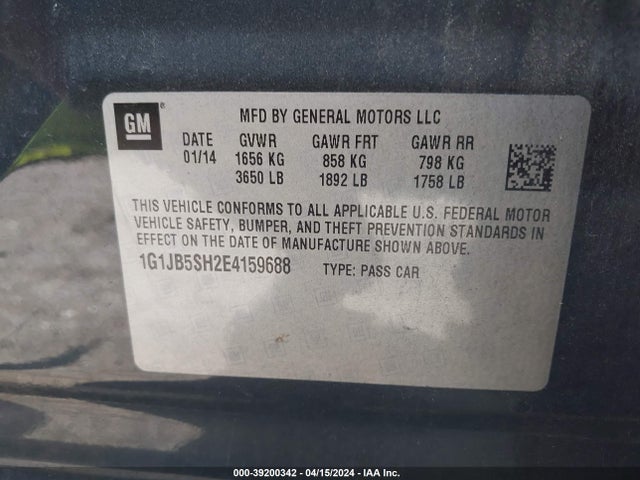 Chevrolet Sonic Ls Manual 2014 1G1JB5SH2E4159688 Image 9