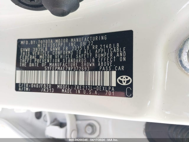 Toyota COROLLA LE 2022 5YFEPMAE7NP372693 Image 9