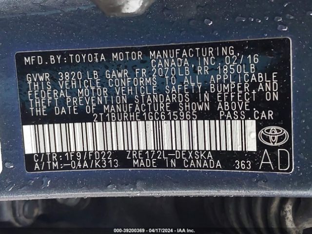 2T1BURHE1GC615965 Toyota Corolla S Plus