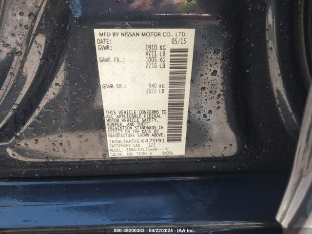 Nissan Altima 2.5 S 2015 1N4AL3AP7FC447091 Image 9