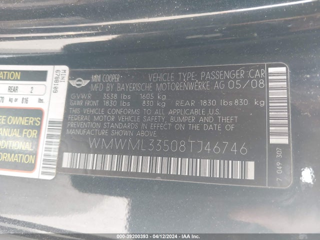 2008 MINI COOPER CLUBMAN WMWML33508TJ46746 Photo 8