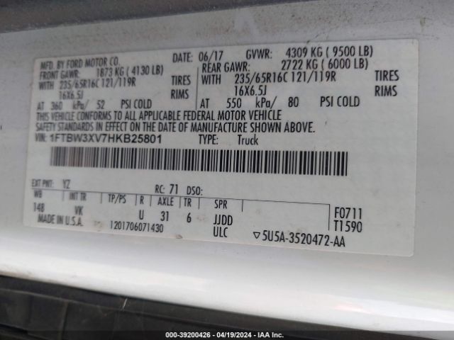 1FTBW3XV7HKB25801 Ford Transit-350