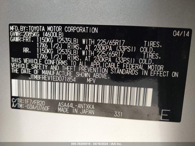Toyota RAV4 LE 2014 JTMBFREV1ED071854 Image 9
