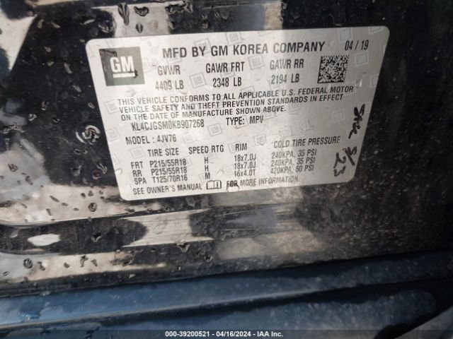 KL4CJGSM0KB907268 Buick Encore Awd Essence
