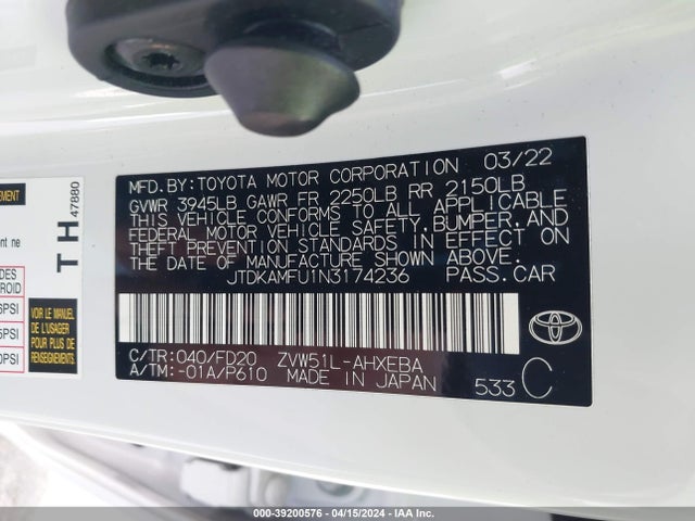 Toyota Prius Le 2022 JTDKAMFU1N3174236 Image 9