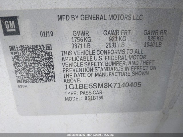 Chevrolet CRUZE LT 2019 1G1BE5SM8K7140405 Image 9