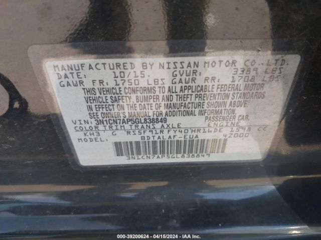 3N1CN7AP5GL838849 Nissan Versa 1.6 S