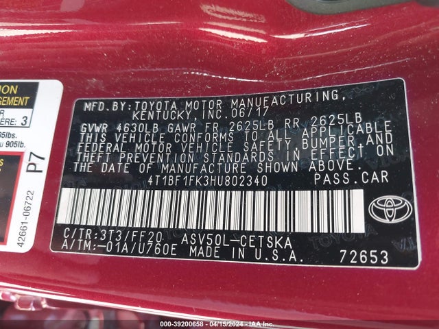 Toyota CAMRY SE 2017 4T1BF1FK3HU802340 Image 9