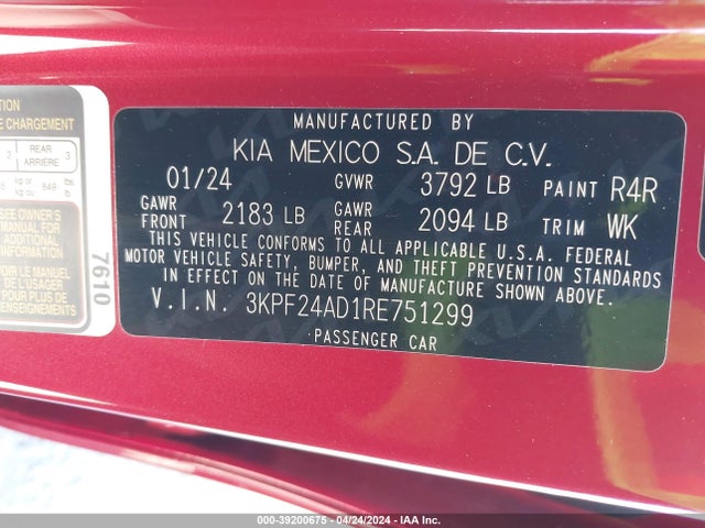 KIA Forte Lxs 2024 3KPF24AD1RE751299 Image 9