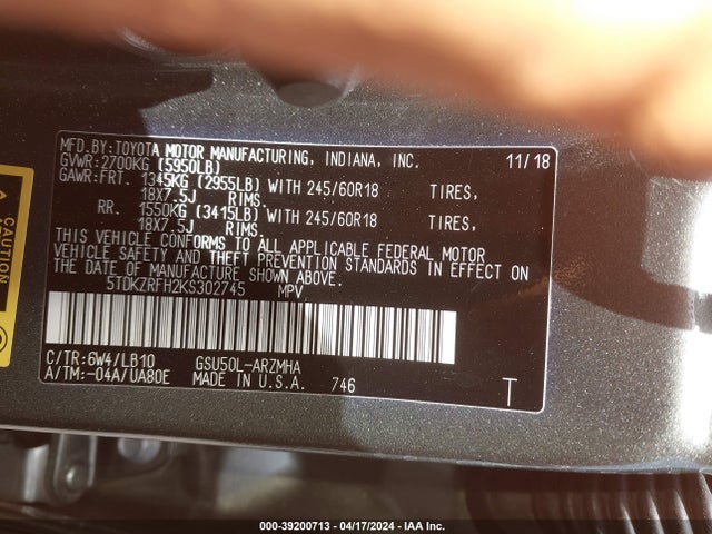Toyota Highlander Xle 2019 5TDKZRFH2KS302745 Image 9