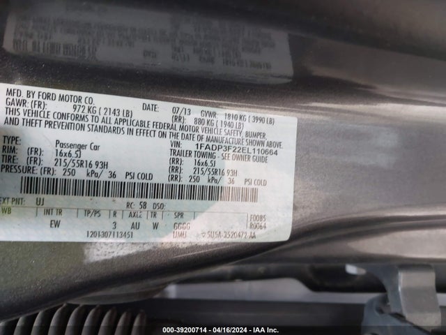 Ford FOCUS SE 2014 1FADP3F22EL110664 Image 9