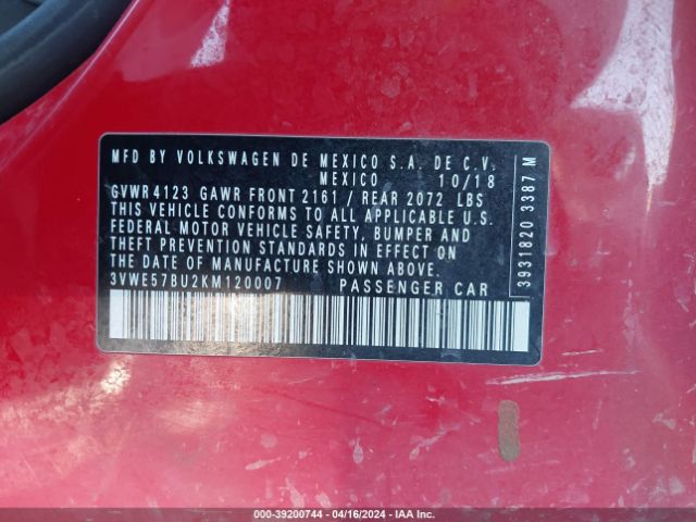 3VWE57BU2KM120007 Volkswagen Jetta 1.4t Sel