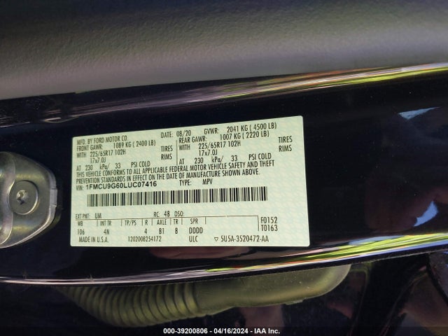 Ford ESCAPE SE 2020 1FMCU9G60LUC07416 Image 9