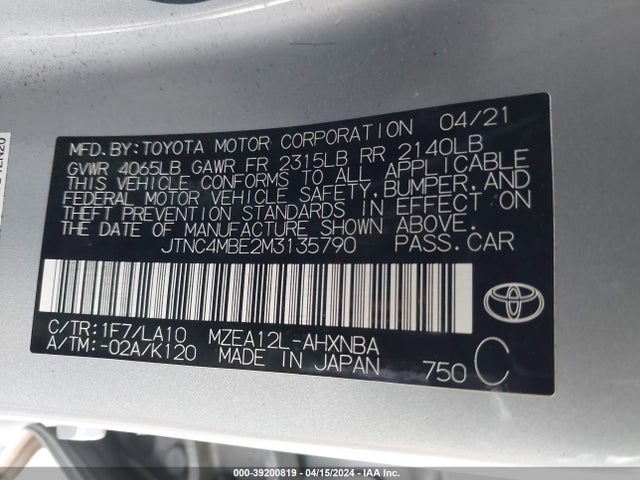Toyota Corolla Xse 2021 JTNC4MBE2M3135790 Image 9