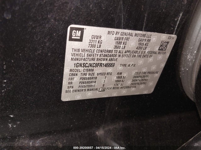 Chevrolet Suburban 1500 Lt 2015 1GNSCJKC8FR146669 Image 9
