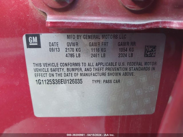 Chevrolet Impala 2lt 2014 1G1125S36EU126035 Image 9