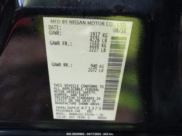 Nissan Altima 2.5 S 2018 1N4AL3AP4JC471373 Image 9